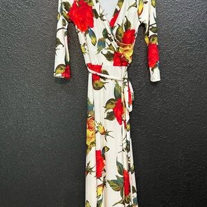 Maternity floral Wrap Dress in Red and Cream
